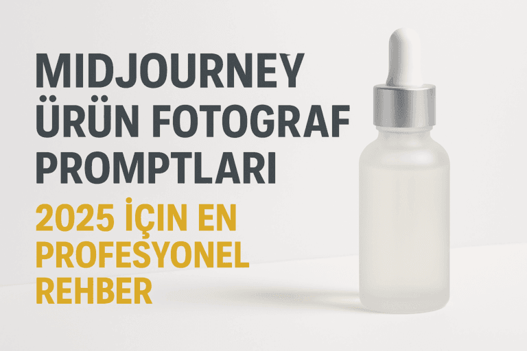 Midjourney ürün fotoğraf promptları için 2025 rehberi kapak görseli, modern tasarım