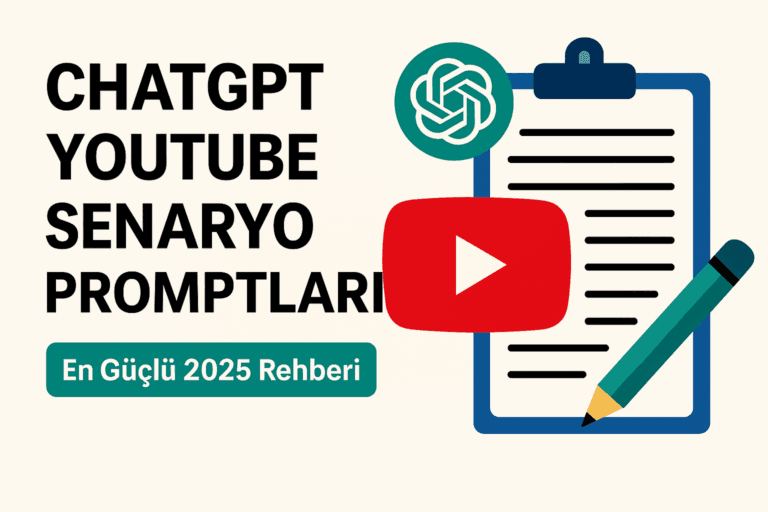ChatGPT YouTube senaryo promptları için minimalist blog kapak görseli.