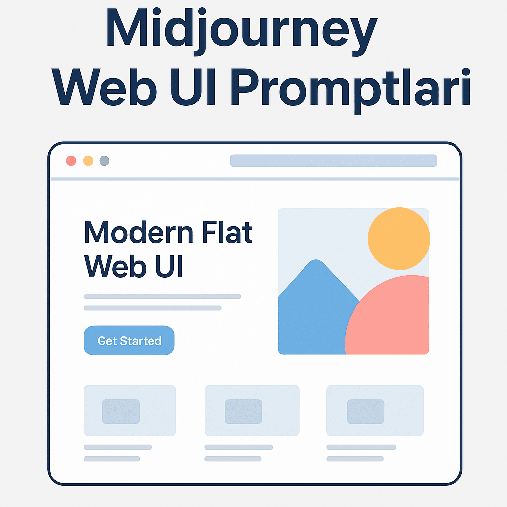 Midjourney web UI promptları ile oluşturulmuş modern flat arayüz tasarımı
