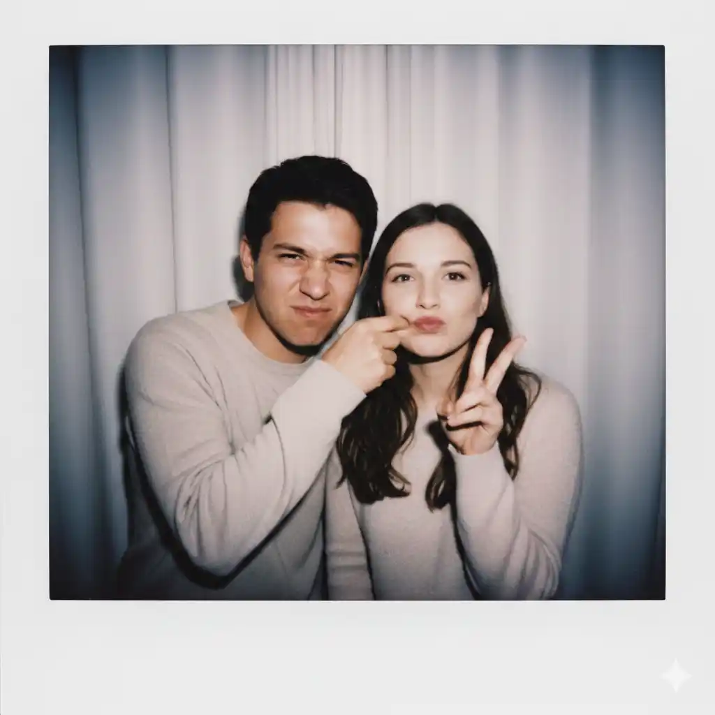 polaroid tarzı çift fotoğrafı arka plan değiştirme yapay zeka