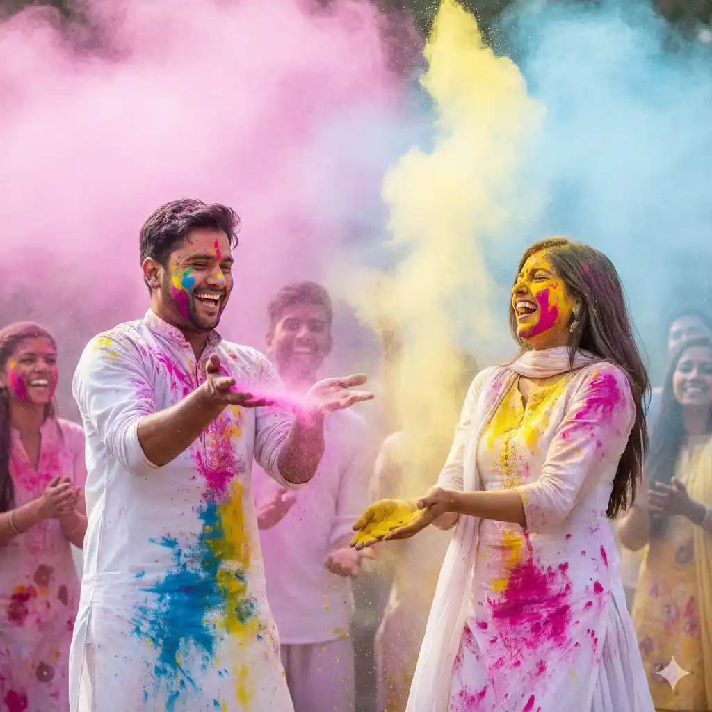 holi festivali renkli çift portresi yapay zeka