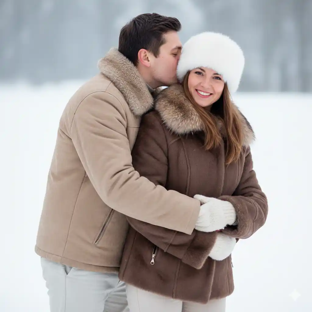 kış manzarasında romantik çift yapay zeka